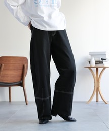 コットン配色ステッチカーブパンツ / バレルパンツ