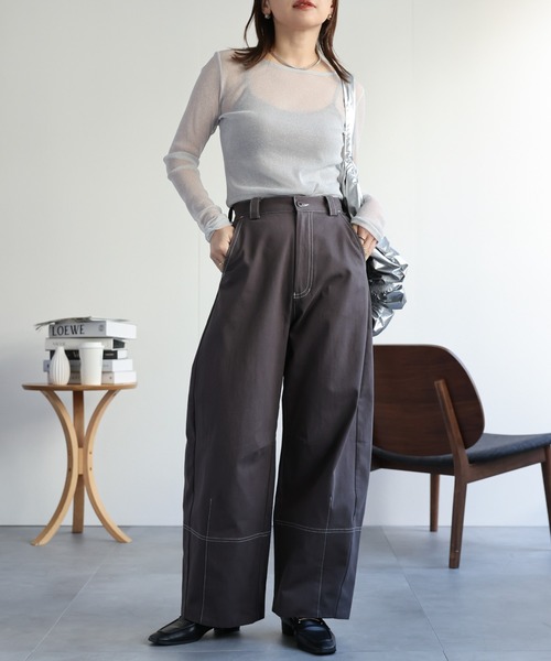 ap retro(アプレトロ)の「コットン配色ステッチカーブパンツ / バレルパンツ(その他パンツ・レディース・チャコールグレー/アイボリー/ブラック/ベージュ・FREE)」の11枚目の写真