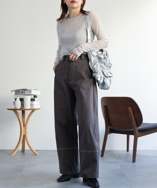 ap retro(アプレトロ)の「コットン配色ステッチカーブパンツ / バレルパンツ(その他パンツ・レディース・チャコールグレー/アイボリー/ブラック/ベージュ・FREE)」の12枚目の写真