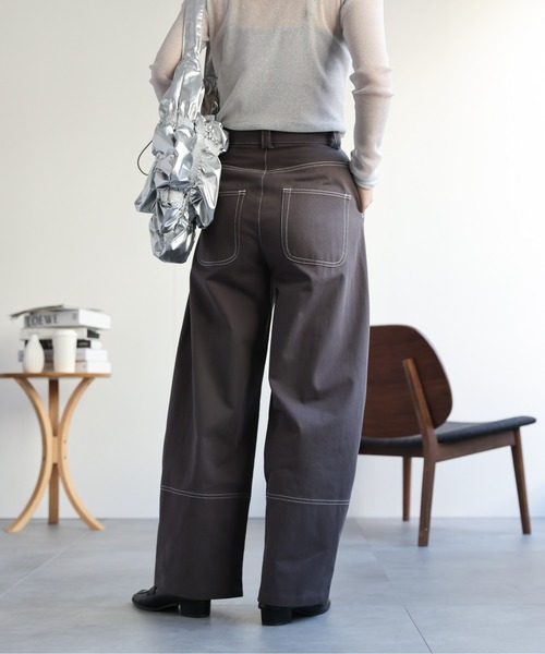 ap retro(アプレトロ)の「コットン配色ステッチカーブパンツ / バレルパンツ(その他パンツ・レディース・チャコールグレー/アイボリー/ブラック/ベージュ・FREE)」の15枚目の写真