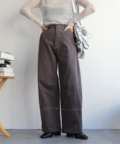 ap retro(アプレトロ)の「コットン配色ステッチカーブパンツ / バレルパンツ(その他パンツ・レディース・チャコールグレー/アイボリー/ブラック/ベージュ・FREE)」の17枚目の写真
