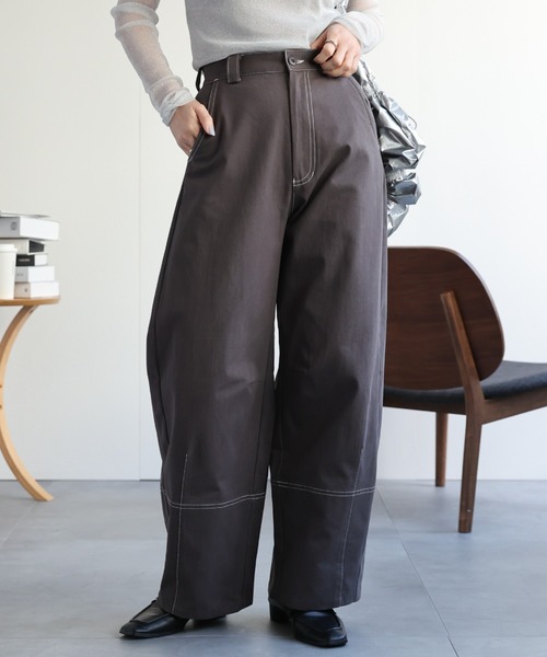 ap retro(アプレトロ)の「コットン配色ステッチカーブパンツ / バレルパンツ(その他パンツ・レディース・チャコールグレー/アイボリー/ブラック/ベージュ・FREE)」の19枚目の写真
