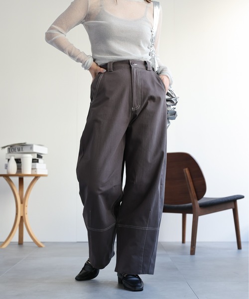 ap retro(アプレトロ)の「コットン配色ステッチカーブパンツ / バレルパンツ(その他パンツ・レディース・チャコールグレー/アイボリー/ブラック/ベージュ・FREE)」の21枚目の写真