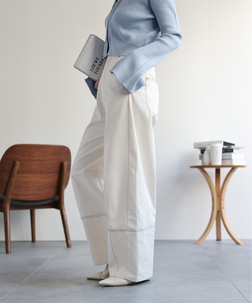 ap retro(アプレトロ)の「コットン配色ステッチカーブパンツ / バレルパンツ(その他パンツ・レディース・チャコールグレー/アイボリー/ブラック/ベージュ・FREE)」の8枚目の写真