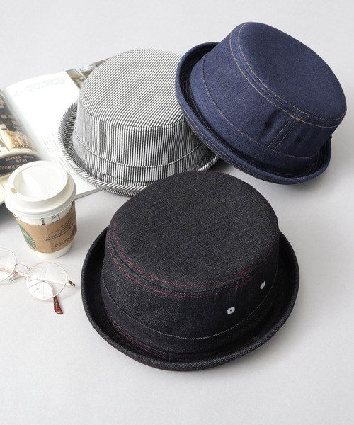 Ruben（ルーベン）の「デニム ポークパイハット（ハット・メンズ・ネイビー/ホワイト系その他/ブラック・FREE）」の6枚目の写真