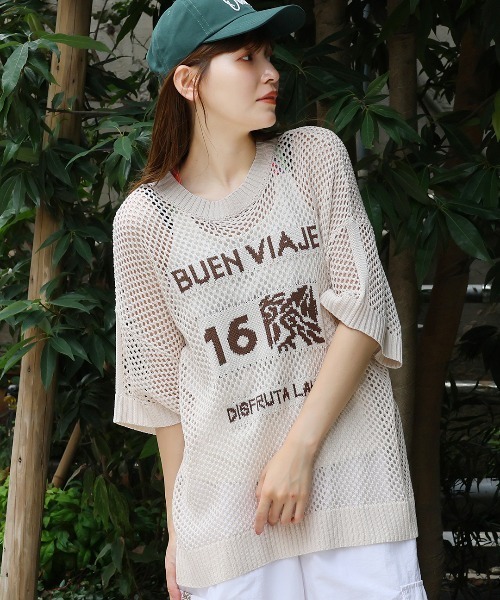 チチカカ(チチカカ)の「メッシュニットロゴプルオーバー(Tシャツ/カットソー・レディース・カーキ/アイボリー・FREE)」の2枚目の写真