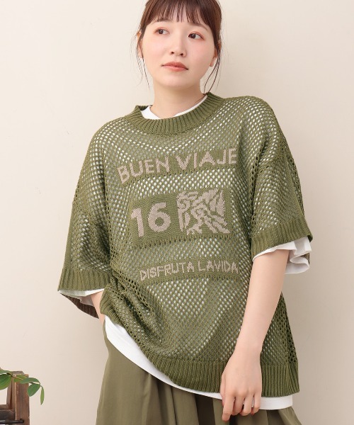 チチカカ(チチカカ)の「メッシュニットロゴプルオーバー(Tシャツ/カットソー・レディース・カーキ/アイボリー・FREE)」の1枚目の写真