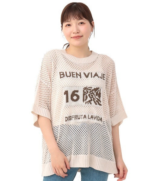 チチカカ(チチカカ)の「メッシュニットロゴプルオーバー(Tシャツ/カットソー・レディース・カーキ/アイボリー・FREE)」の5枚目の写真