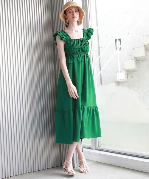 Cheek（チーク）の「バックリボンシャーリングジャンスカ（ジャンパースカート・レディース・グリーン/ブラック/ブルー・MEDIUM）」の2枚目の写真