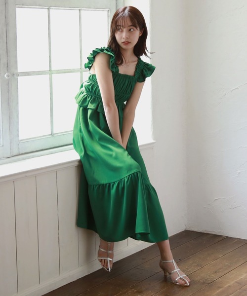 Cheek（チーク）の「バックリボンシャーリングジャンスカ（ジャンパースカート・レディース・グリーン/ブラック/ブルー・MEDIUM）」の8枚目の写真