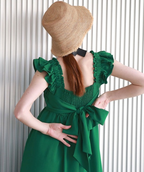 Cheek（チーク）の「バックリボンシャーリングジャンスカ（ジャンパースカート・レディース・グリーン/ブラック/ブルー・MEDIUM）」の6枚目の写真