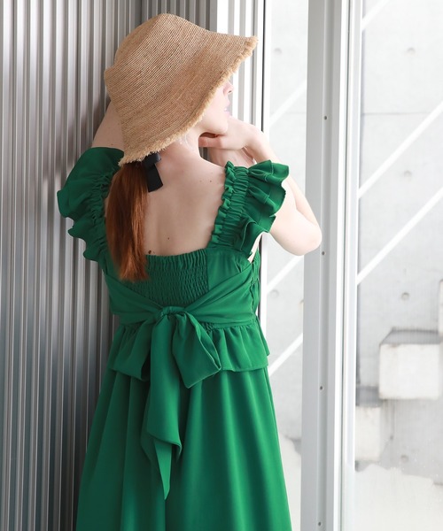 Cheek（チーク）の「バックリボンシャーリングジャンスカ（ジャンパースカート・レディース・グリーン/ブラック/ブルー・MEDIUM）」の9枚目の写真