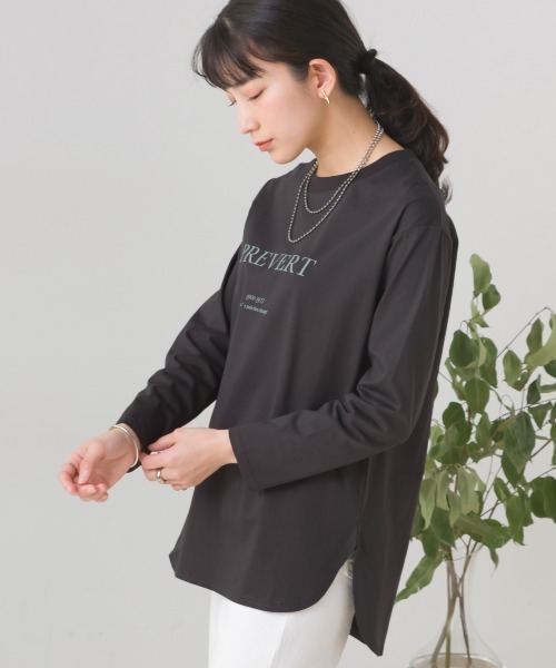Bou Jeloud(ブージュルード)の「WシルケットロゴロンT(Tシャツ/カットソー・レディース・オフホワイト/チャコールグレー・FREE)」の3枚目の写真