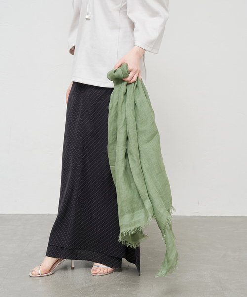 IENA（イエナ）の「【NIMNIMDUAI/ニムニムデュアイ】SQUARE LINEN GAUZE リネンガーゼ スクエア（ストール/ショール・レディース・ブラック系その他/シャーベット/グリーン/ライトグリーン・FREE）」の9枚目の写真