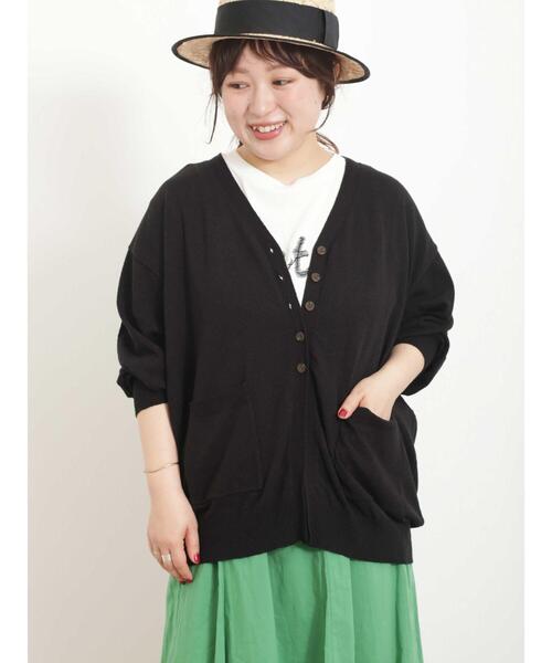 Samansa Mos2（サマンサ モスモス）の「【マシンウォッシャブル】Vネックニットカーディガン（カーディガン/ボレロ・レディース・キナリ/イエロー/グリーン/ブラック・F）」の3枚目の写真