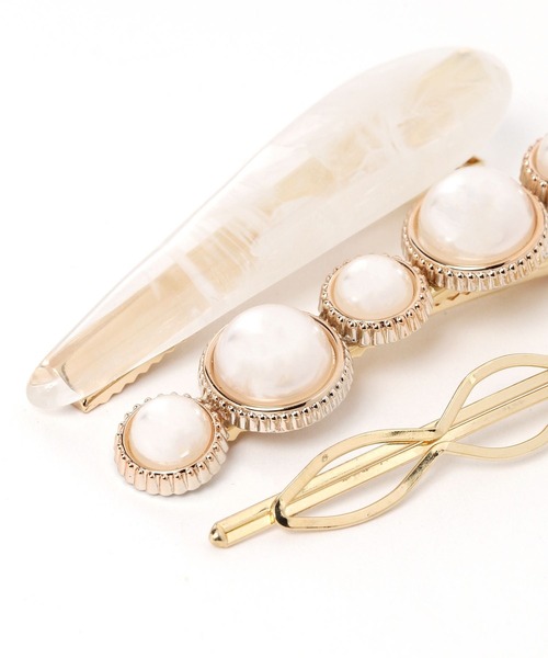LAKOLE（ラコレ）の「パール×マーブルヘアピンセット2 / 114219（ヘアピン・レディース・オフホワイト/グレー・FREE）」の5枚目の写真