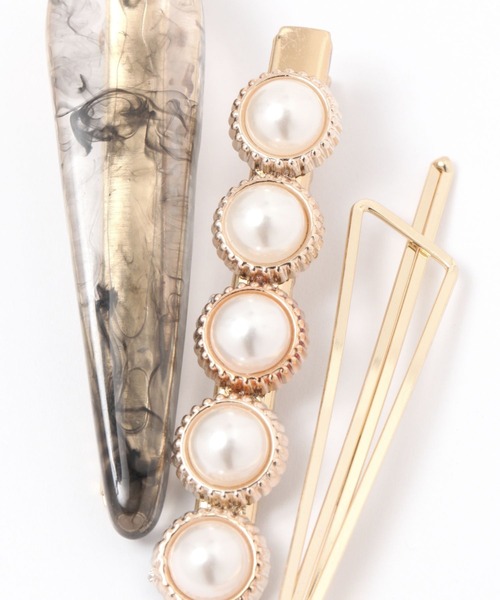 LAKOLE（ラコレ）の「パール×マーブルヘアピンセット2 / 114219（ヘアピン・レディース・オフホワイト/グレー・FREE）」の6枚目の写真