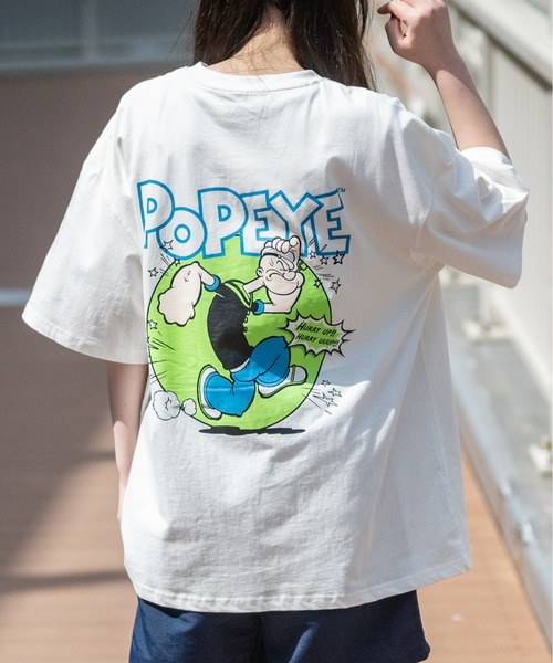 JOHN'S CLOSET(ジョンズクローゼット)の「【40I】POPYE Oversize Print Tee(Tシャツ/カットソー・メンズ・ホワイト系その他4/ホワイト系その他3/ミント/オレンジ/グリーン系その他3/ブルー系その他3/グレー系その他3/ブラック系その他3/グリーン・MEDIUM/X-LARGE/LARGE)」の1枚目の写真
