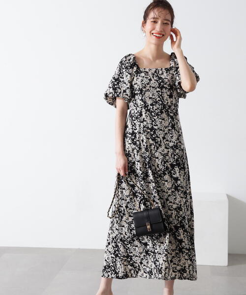 N.（N. Natural Beauty Basic）（エヌエヌナチュラルビューティーベーシック）の「◆スクエアネックバルーンプリントワンピース（ワンピース・レディース・グレー系その他/ブラック系その他・MEDIUM/SMALL）」の4枚目の写真