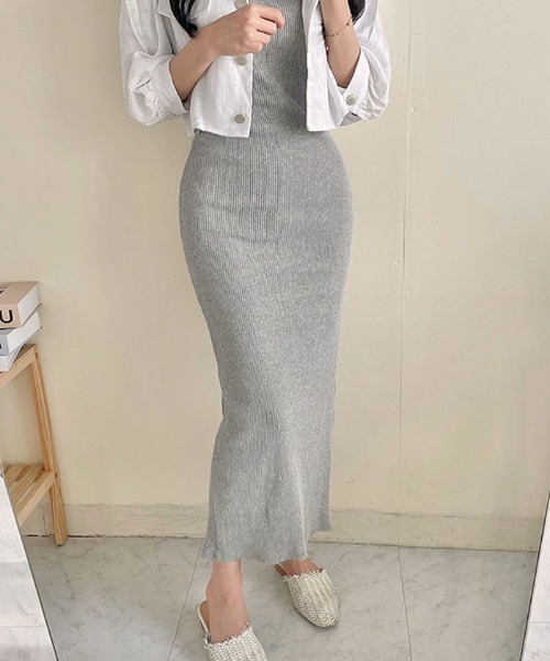 セール】スリムリブワンピース ロング丈 半袖（ワンピース）｜VIVID