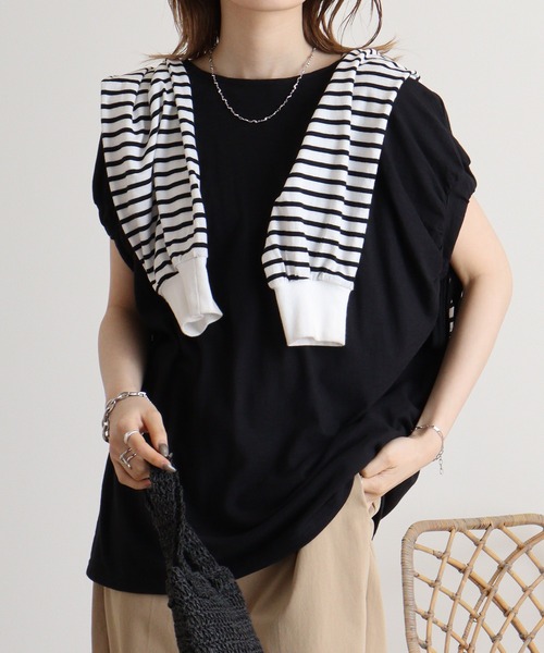 Arinomama(アリノママ)の「Arinomama SZスラブ ストレッチルーズプルオーバー(Tシャツ/カットソー・レディース・ブラック/アイボリー/ライトカーキ/イエロー・FREE)」の3枚目の写真