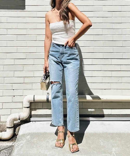 esutoreja(エストレジャ)の「シンプルチューブトップ(チューブトップ・レディース・ベージュ/ホワイト×ブラック/ホワイト・FREE)」の5枚目の写真