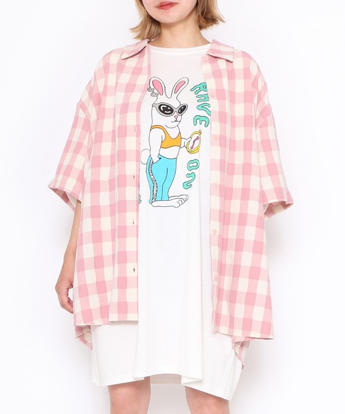 PUNYUS（プニュズ）の「ギンガムチェックオーバーシャツ（シャツ/ブラウス・レディース・ブラウン/グリーン/ピンク・3/4）」の3枚目の写真