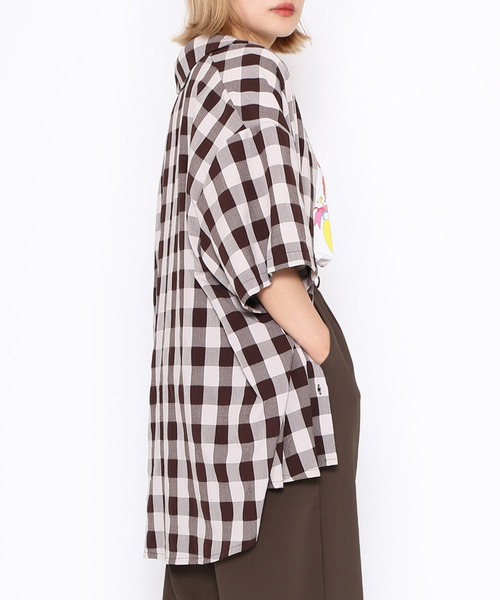 PUNYUS（プニュズ）の「ギンガムチェックオーバーシャツ（シャツ/ブラウス・レディース・ブラウン/グリーン/ピンク・3/4）」の14枚目の写真