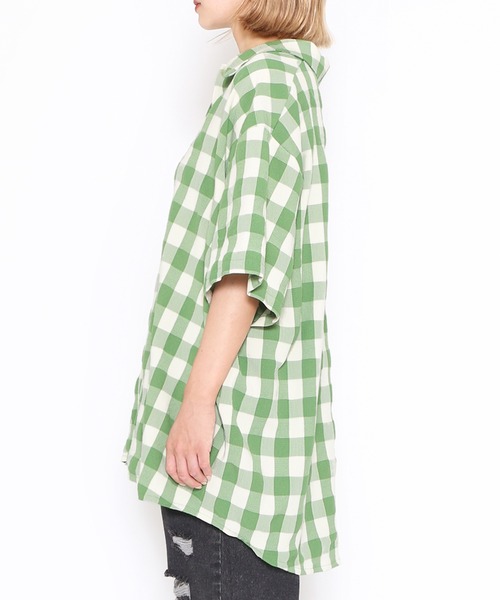 PUNYUS（プニュズ）の「ギンガムチェックオーバーシャツ（シャツ/ブラウス・レディース・ブラウン/グリーン/ピンク・3/4）」の6枚目の写真