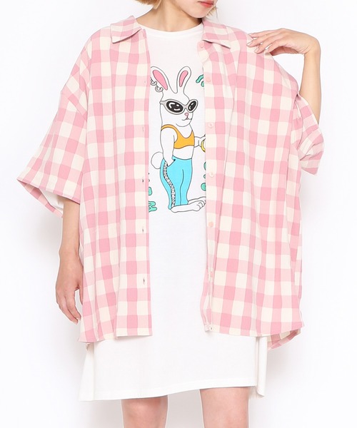 PUNYUS（プニュズ）の「ギンガムチェックオーバーシャツ（シャツ/ブラウス・レディース・ブラウン/グリーン/ピンク・3/4）」の8枚目の写真