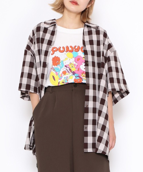 PUNYUS（プニュズ）の「ギンガムチェックオーバーシャツ（シャツ/ブラウス・レディース・ブラウン/グリーン/ピンク・3/4）」の12枚目の写真