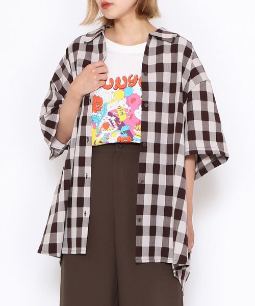 PUNYUS（プニュズ）の「ギンガムチェックオーバーシャツ（シャツ/ブラウス・レディース・ブラウン/グリーン/ピンク・3/4）」の13枚目の写真