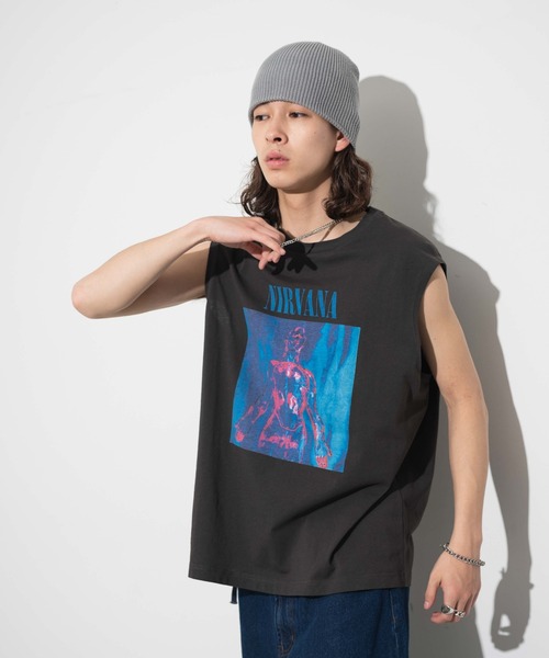 boohoo NIRVANA ニルヴァーナ ラインセンス タンクトップ 黒 NIRVANA（ニルヴァーナ）の「WEGO/∴別注NIRVANAノースリーブ