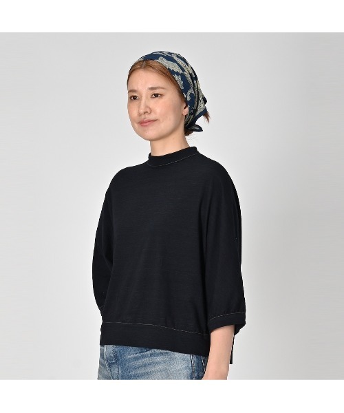 45R 希少柄ドルマン カットソー プルオーバー インディゴ　Tシャツ 45R天竺の四角Tシャツ（インディゴ）: WOMEN｜45R