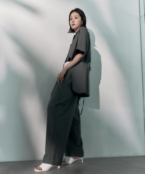 STUDIOUS/ステュディオス】アシンメトリックフロントトラウザーパンツ