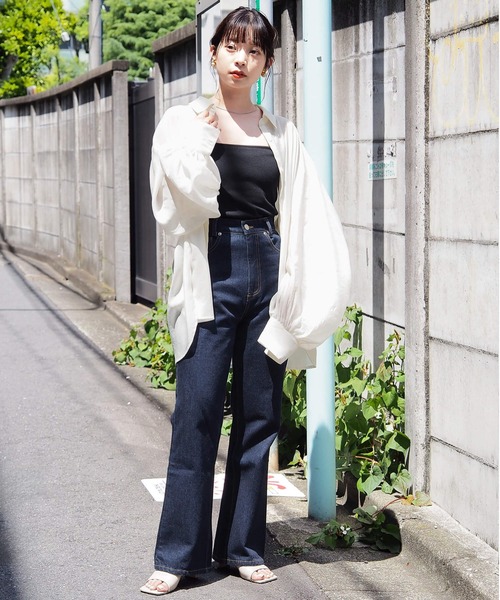 tiit シアーシャツ　ブラック ファッションレター Fashion Letter ピンタック スタンドカラー