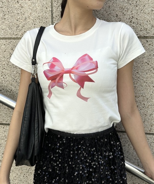 Silly(シリー)の「プリントリボンTシャツ(Tシャツ/カットソー・レディース・シルバー/ピンク・SMALL/MEDIUM/LARGE)」の4枚目の写真