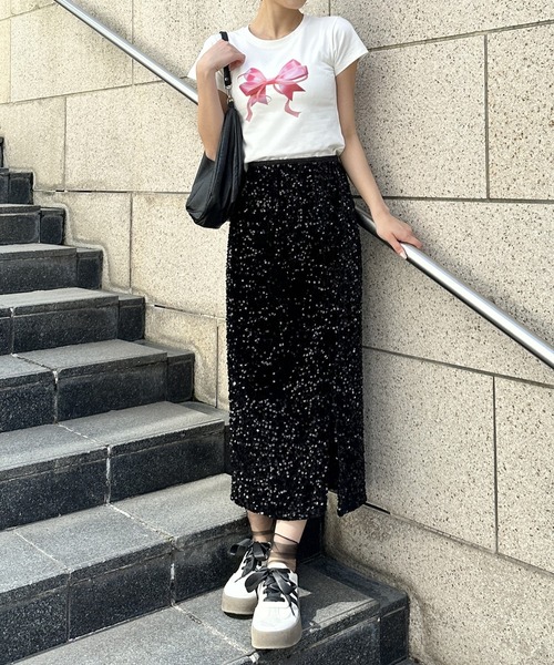 Silly(シリー)の「プリントリボンTシャツ(Tシャツ/カットソー・レディース・シルバー/ピンク・SMALL/MEDIUM/LARGE)」の6枚目の写真