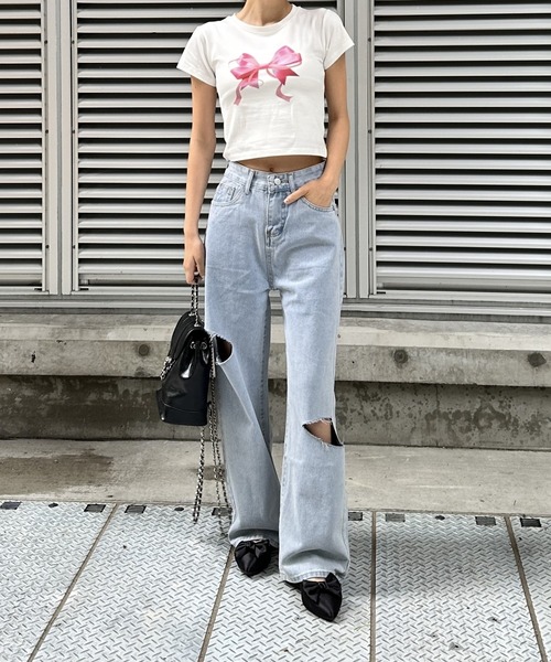 Silly(シリー)の「プリントリボンTシャツ(Tシャツ/カットソー・レディース・シルバー/ピンク・SMALL/MEDIUM/LARGE)」の9枚目の写真