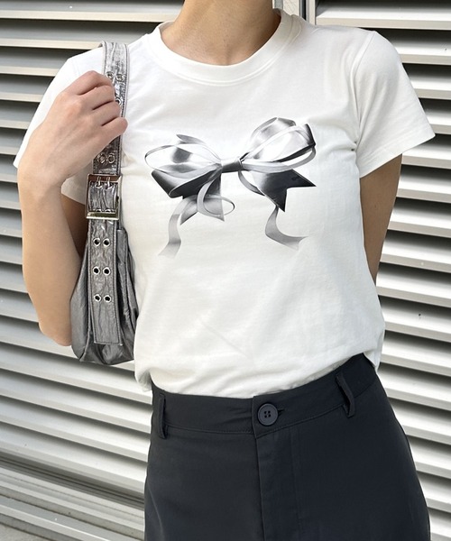 Silly(シリー)の「プリントリボンTシャツ(Tシャツ/カットソー・レディース・シルバー/ピンク・SMALL/MEDIUM/LARGE)」の10枚目の写真