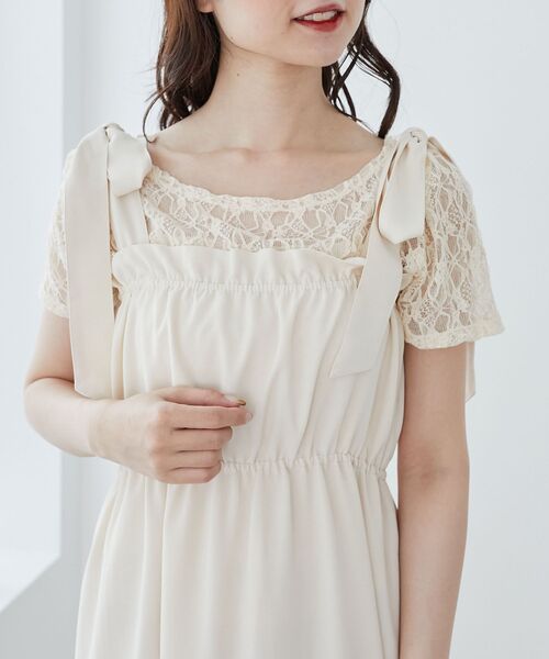 MAJESTIC LEGON（マジェスティックレゴン）の「チョーカー付半袖レーストップス（Tシャツ/カットソー・レディース・オフホワイト/アイボリー/ブラック・MEDIUM）」の2枚目の写真