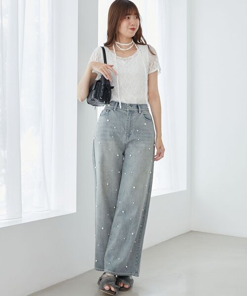 MAJESTIC LEGON（マジェスティックレゴン）の「チョーカー付半袖レーストップス（Tシャツ/カットソー・レディース・オフホワイト/アイボリー/ブラック・MEDIUM）」の15枚目の写真