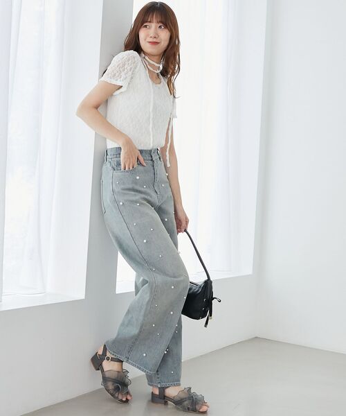 MAJESTIC LEGON（マジェスティックレゴン）の「チョーカー付半袖レーストップス（Tシャツ/カットソー・レディース・オフホワイト/アイボリー/ブラック・MEDIUM）」の14枚目の写真