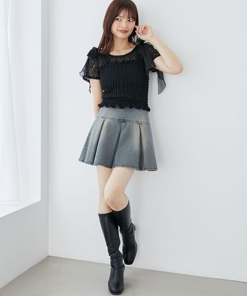 MAJESTIC LEGON（マジェスティックレゴン）の「チョーカー付半袖レーストップス（Tシャツ/カットソー・レディース・オフホワイト/アイボリー/ブラック・MEDIUM）」の6枚目の写真