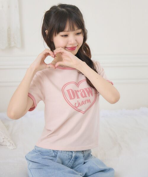 ems excite(エムズエキサイト)の「フロッキーリンガーTEE(Tシャツ/カットソー・レディース・ピンク/ブラック/オフホワイト・FREE)」の4枚目の写真