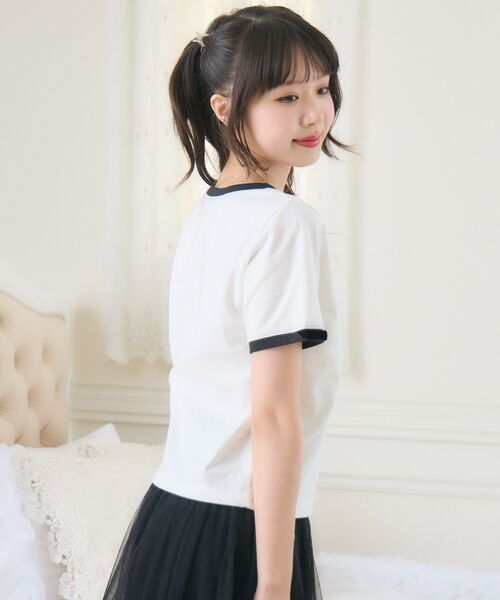 ems excite(エムズエキサイト)の「フロッキーリンガーTEE(Tシャツ/カットソー・レディース・ピンク/ブラック/オフホワイト・FREE)」の10枚目の写真