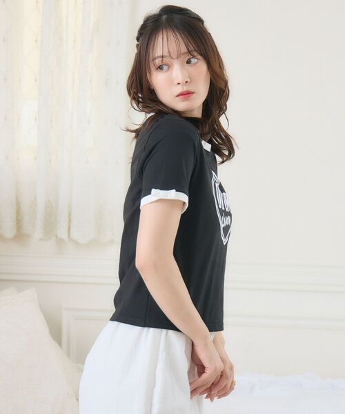 ems excite(エムズエキサイト)の「フロッキーリンガーTEE(Tシャツ/カットソー・レディース・ピンク/ブラック/オフホワイト・FREE)」の18枚目の写真