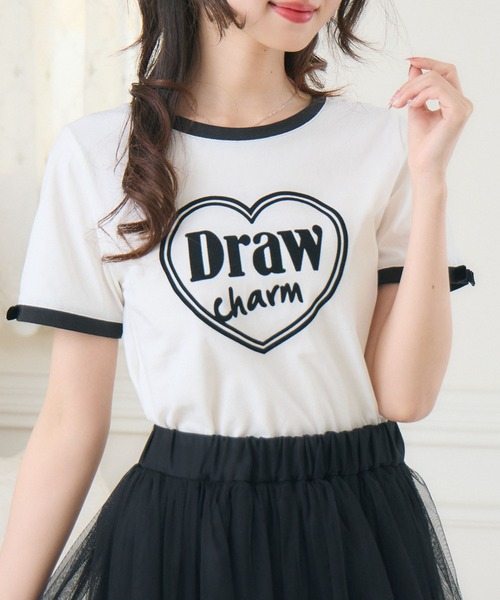 ems excite(エムズエキサイト)の「フロッキーリンガーTEE(Tシャツ/カットソー・レディース・ピンク/ブラック/オフホワイト・FREE)」の1枚目の写真