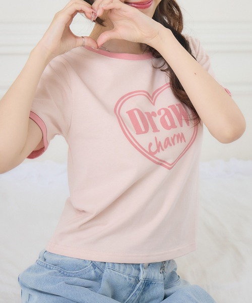 ems excite(エムズエキサイト)の「フロッキーリンガーTEE(Tシャツ/カットソー・レディース・ピンク/ブラック/オフホワイト・FREE)」の3枚目の写真