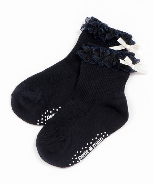 petit main（プティマイン）の「オーガンジーフリルソックス（ソックス/靴下・キッズ・ライトグレー/オフホワイト/ネイビー・S/M/L/SS）」の3枚目の写真